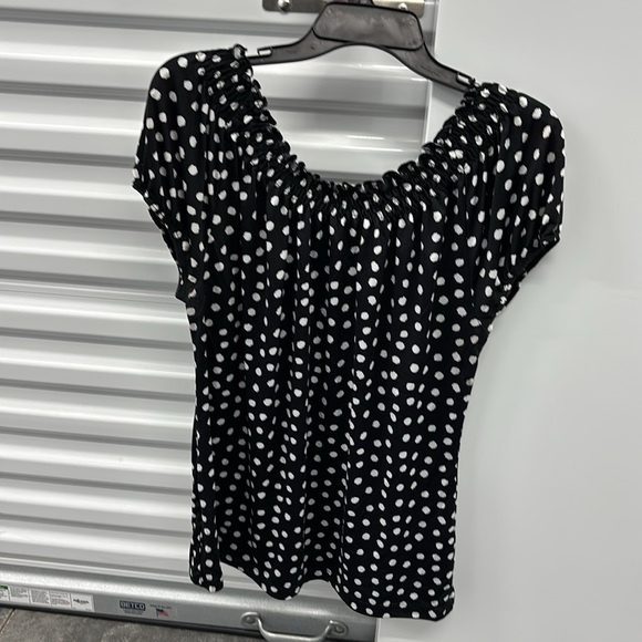 Carol Rose Black and White Polka Dot Short Sleeves Blouse Elastic Neckline XL - Picture 6 of 14